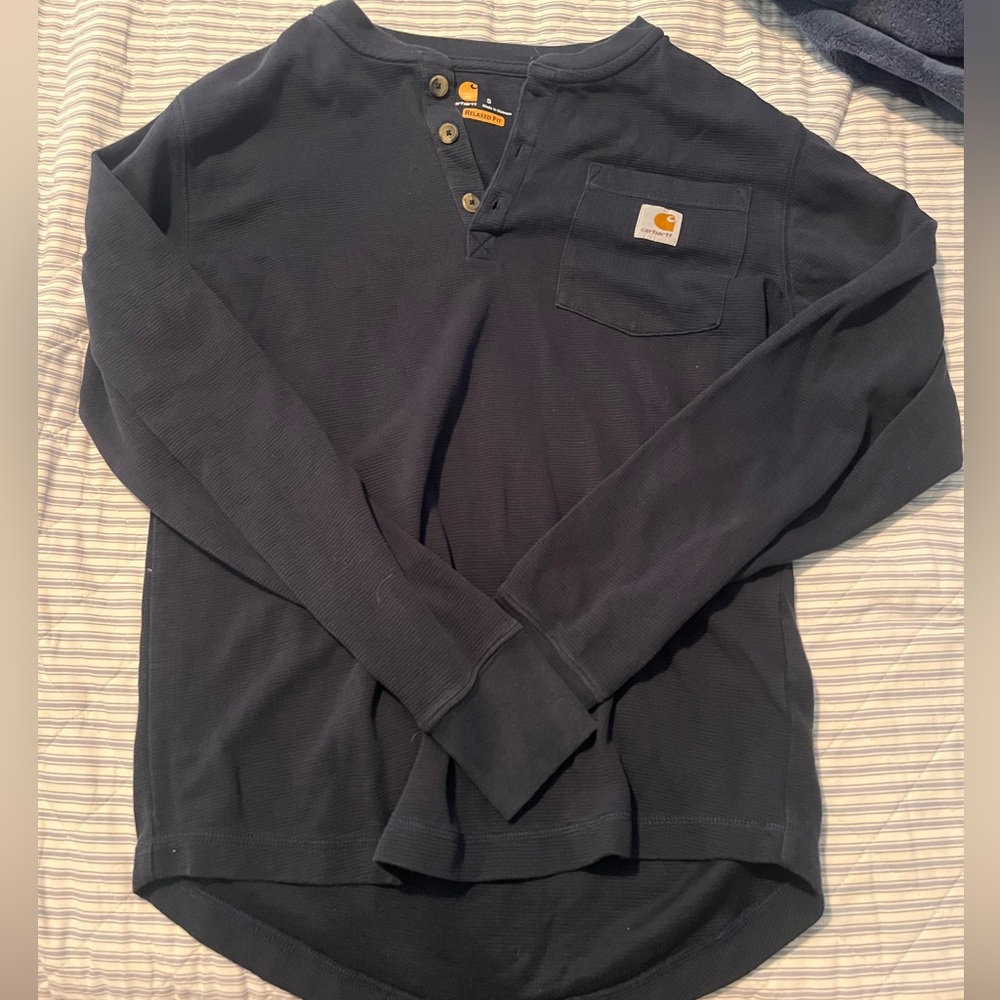 CARHARTT Men’s Small Long Sleeve Henley Navy Blue